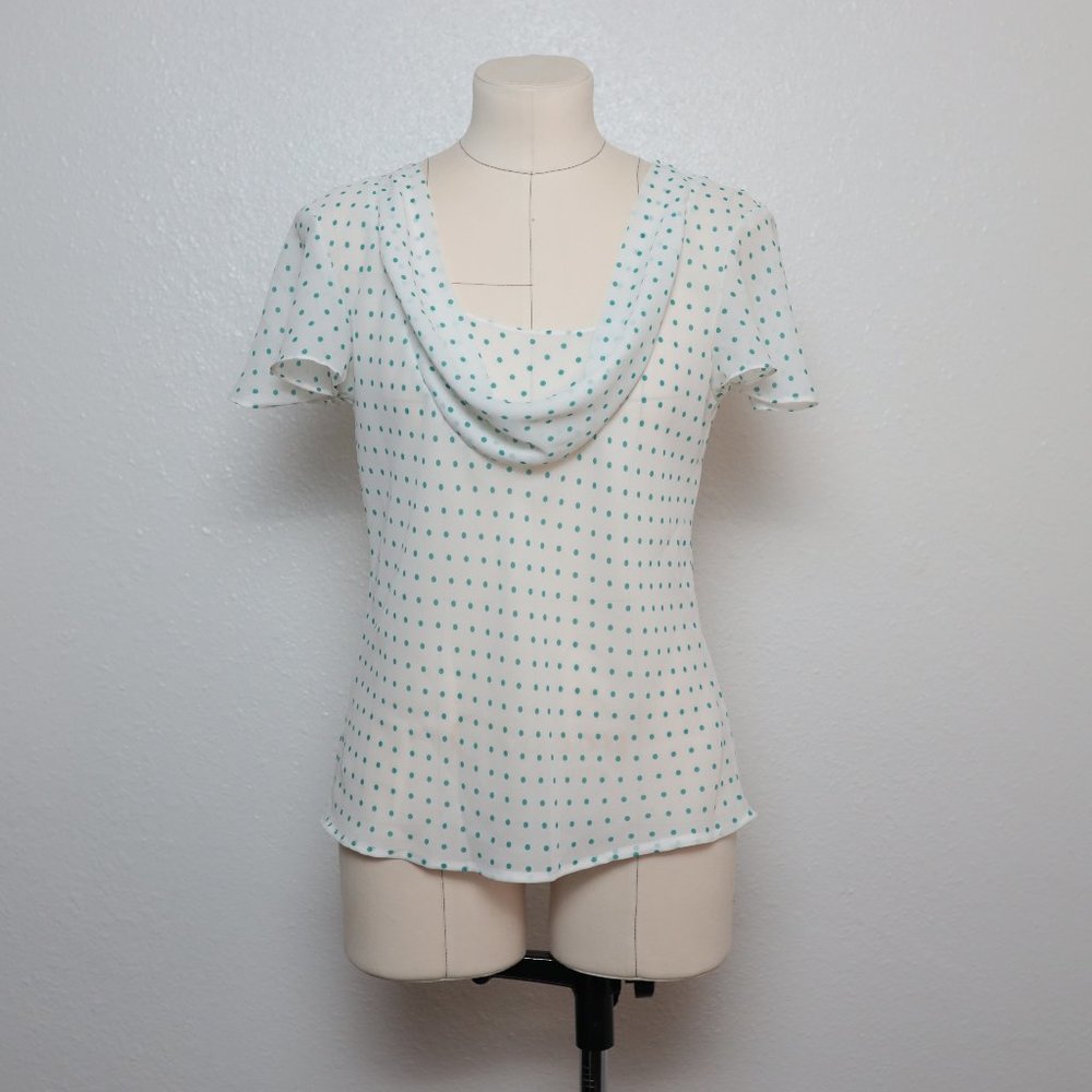 Michele Michelle White Polka Dot Green Blouse